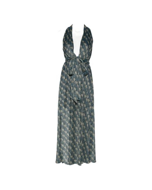 Siyu Blue V-Neck Ars Long Dress