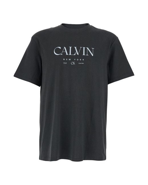 Men's Black T-Shirt With Lettering Logo, Cotton