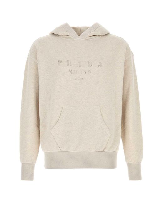 Prada White Melange Sand Cotton Sweatshirt for men