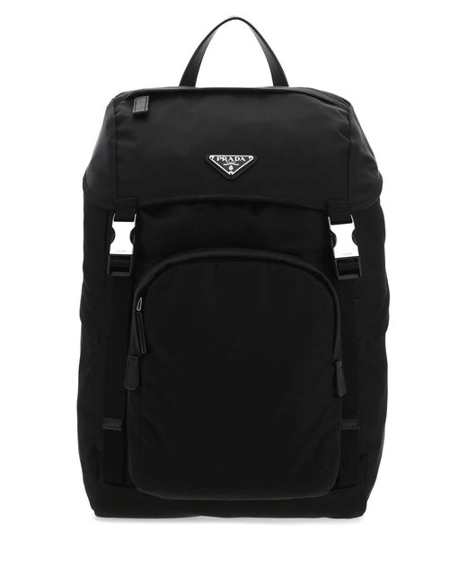 Prada Black Triangle-Logo Backpack for men