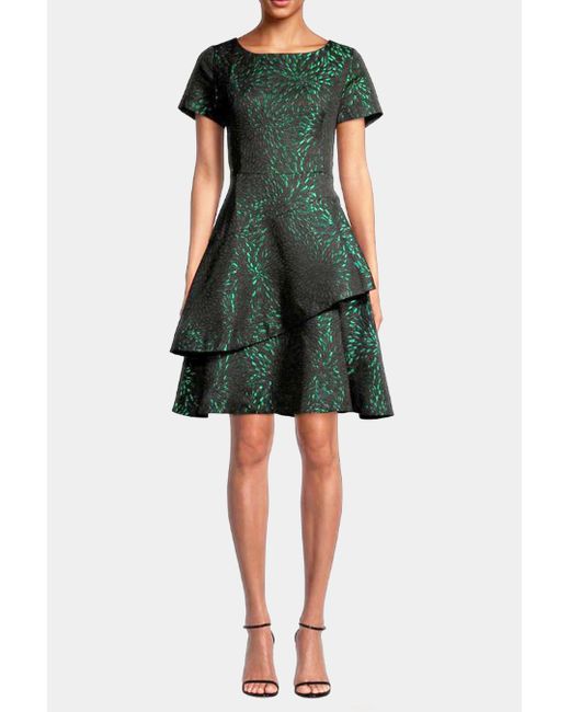Shani Two Tiered Jacquard Dress in Green | Lyst