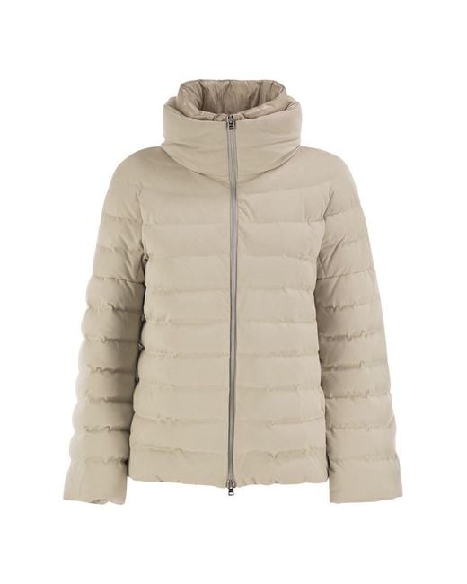 Herno Natural Technical Suede-Effect Down Jacket With Padded High Collar