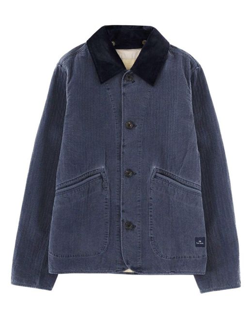 Paul Smith Blue Solid Shirt Collar Jacket