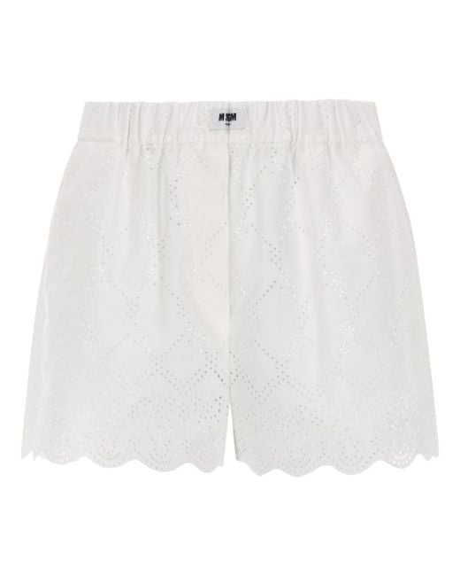 MSGM White Shorts Con Motivo Traforato
