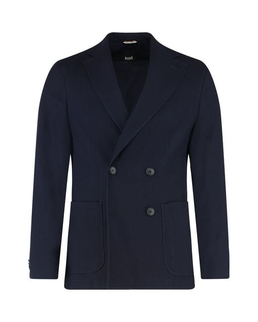 Boss Blue Double-Breasted Wool Jacket for men