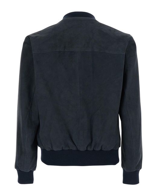 Arma Blue Jacket — Raised Collar, Leather for men