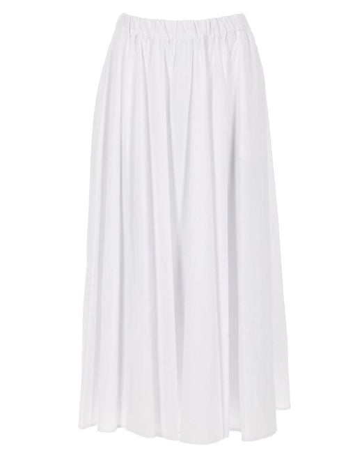 Aspesi White Solid Pleated Midi Skirt