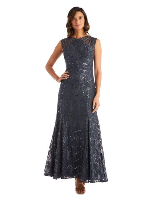 sequined lace gown with sheer inserts