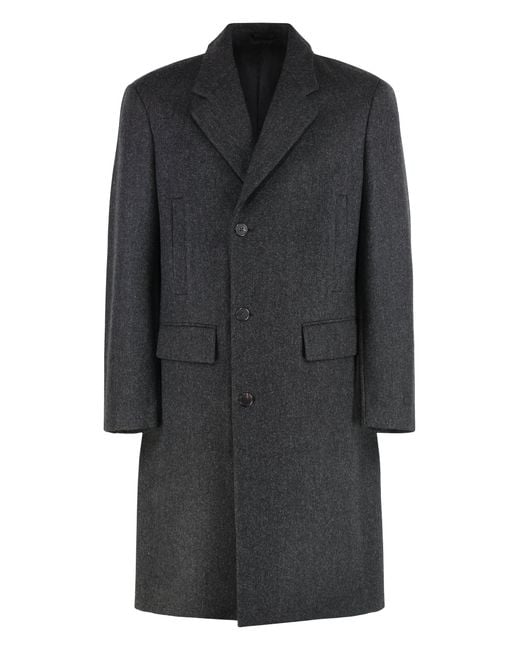 Prada Black Single-Breasted Wool Coat for men