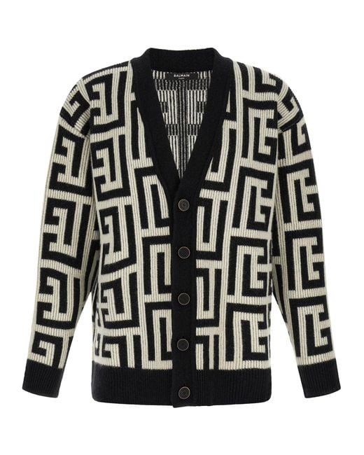 Balmain Black Monogram Macro Cardigan for men