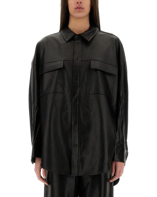 MICHAEL Michael Kors Black Button-Up Oversized Lamb Leather Jacket