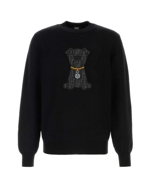 Fendi Black Wool Sweater for men