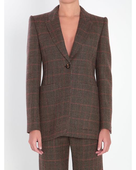Chloé Brown Checked Wool Tailored Jacket