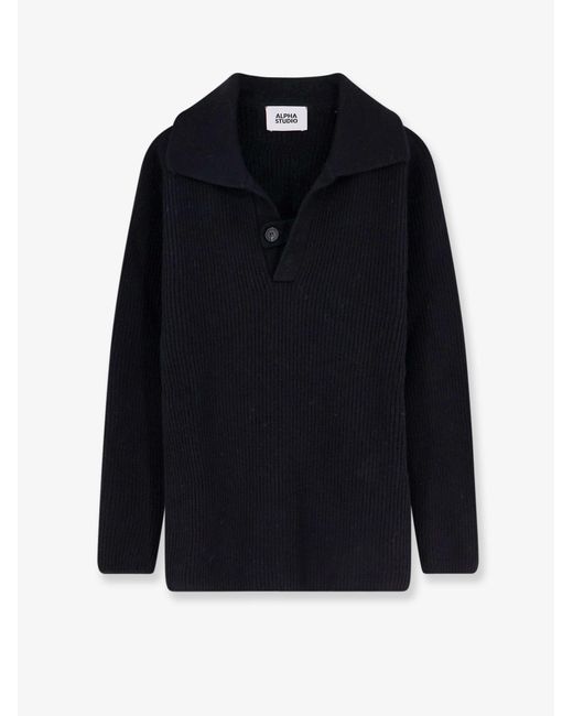 Men's Blue Wool Polo Sweater