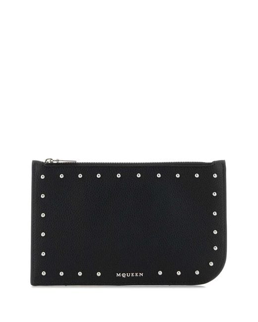 McQueen Black Leather Pouch for men