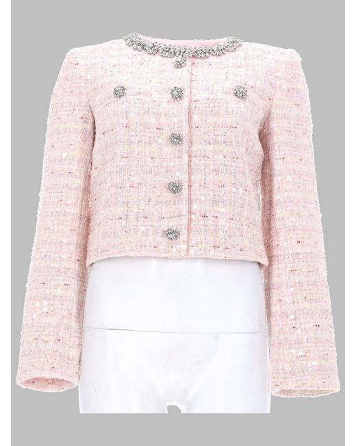 Self-Portrait Pink Bouclé Jacket With Sequins