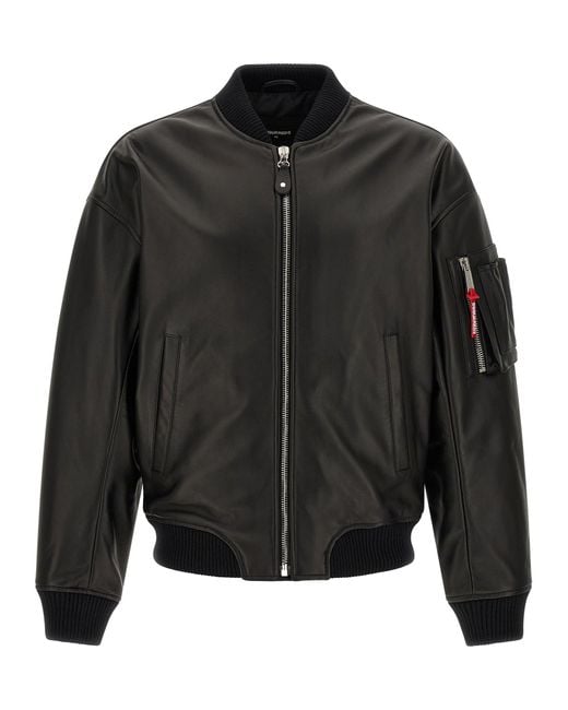 DSquared² Black Leather Bomber Jacket for men