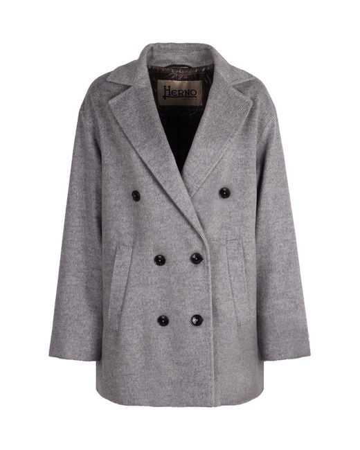 Herno Gray Double-Breasted Wool Coat