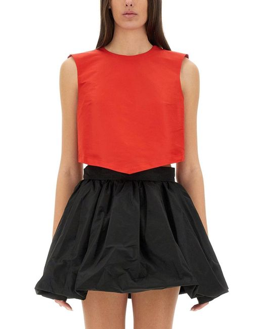 Patou Red Solid Round Neck Top