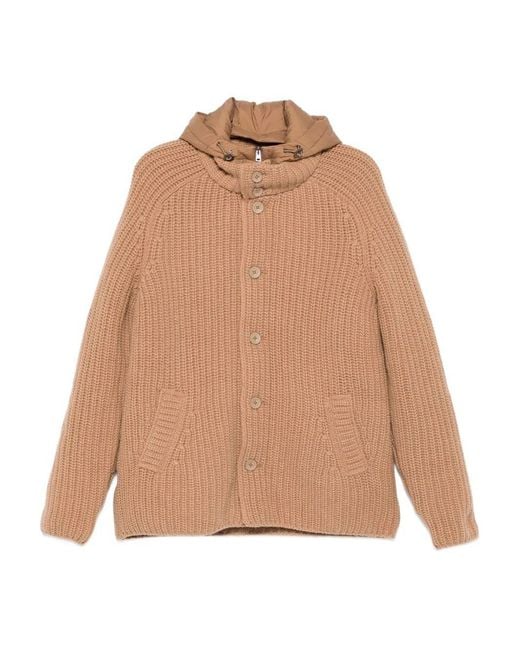 Herno Natural Knitted Bomber Jacket With Bib
