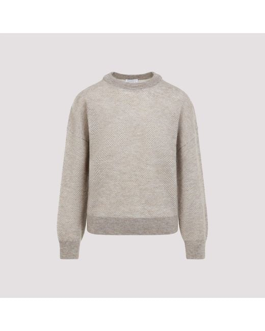 Brunello Cucinelli Gray Open-Knit Mohair And Silk-Blend Sweater
