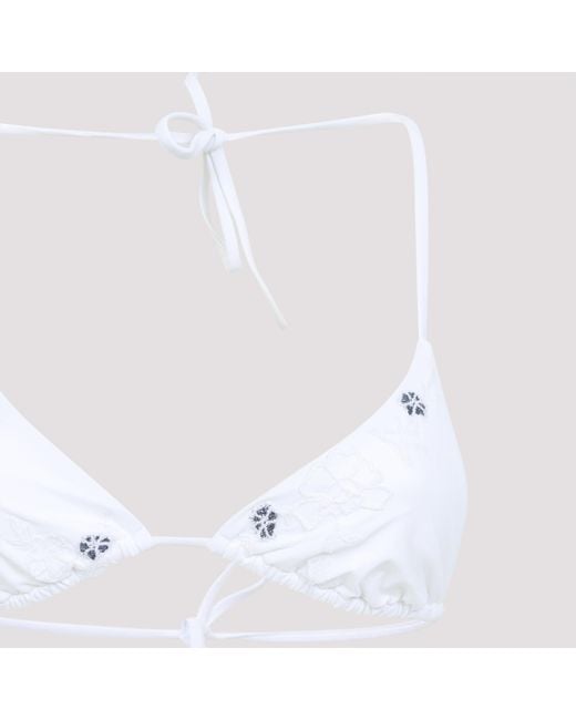 Ermanno Scervino White Bikini A Triangolo Con Stampa Animalier Zebrata E Pizzo Rebrodè