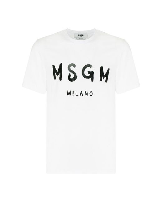 MSGM White Tshirt Con Logo Pennellato for men