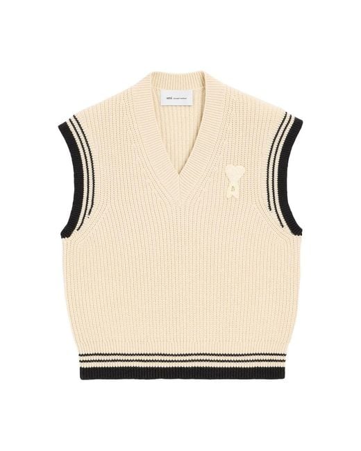 AMI Natural V Neck Sleeveless Sweater for men