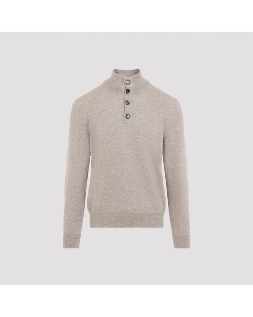 Brioni Gray Cashmere Half Button-Up Pullover For