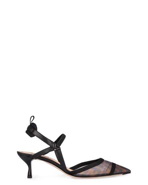 Fendi Black Logo Slingback Stiletto Pumps
