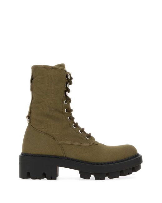 Prada Green Solid Lace Up Boot