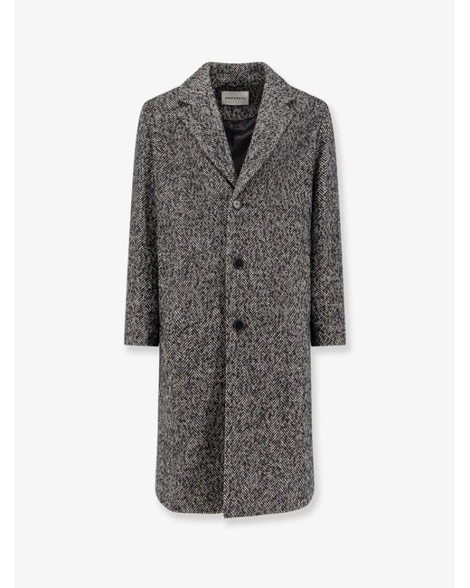 Amaranto Gray Herringbone Pattern Wool Coat for men