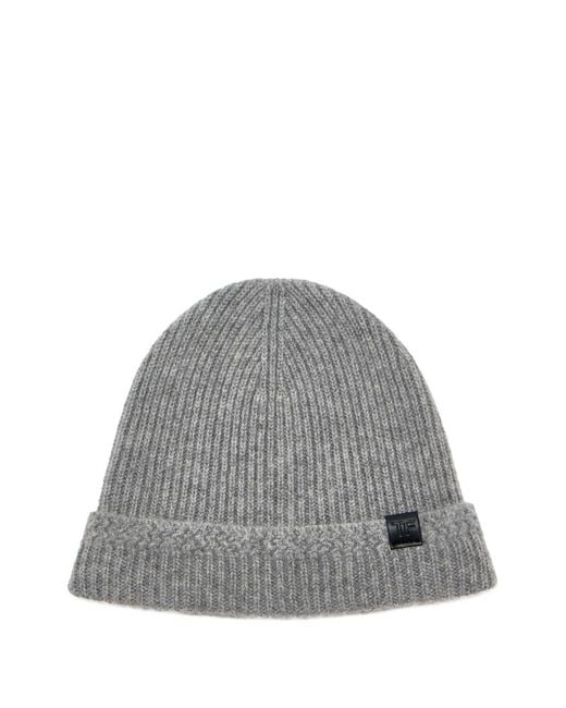 Tom Ford Gray Light Ribbed Knit Logo Hat for men