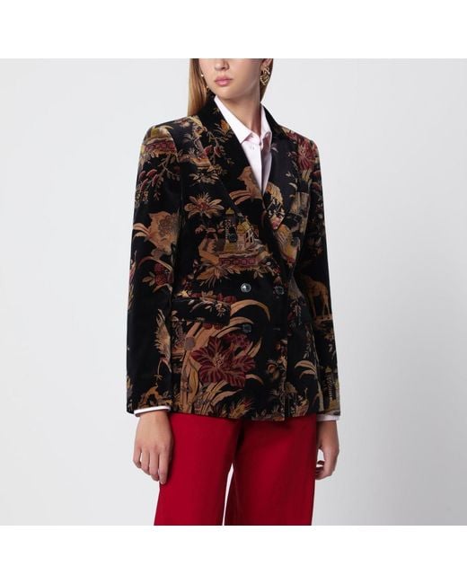 Etro Red Printed Doublebreasted Velvet Jacket