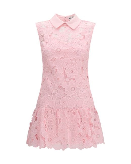 Self-Portrait Pink Guipure Mini Dress