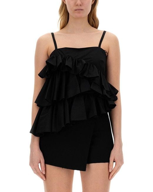 MSGM Black Ruffled Cotton Top