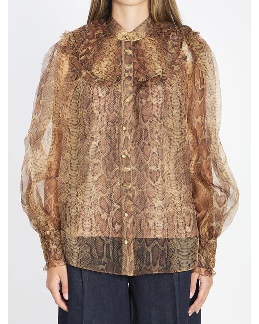 Zimmermann Brown Hypnotic Smocked Blouse