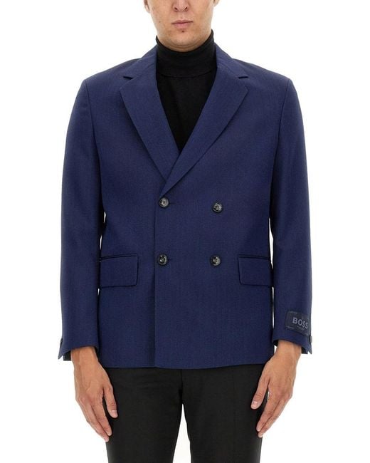 Boss Blue Double-Breasted Jacket for men