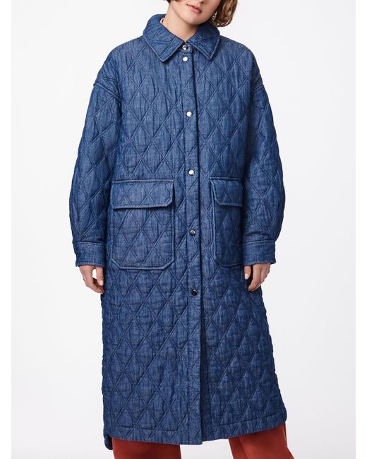 Bernie Long Quilted Shirt Jacket in Blue | Lyst