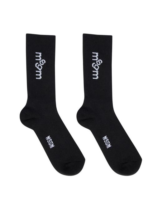 MSGM Black Jacquard Logo Socks for men
