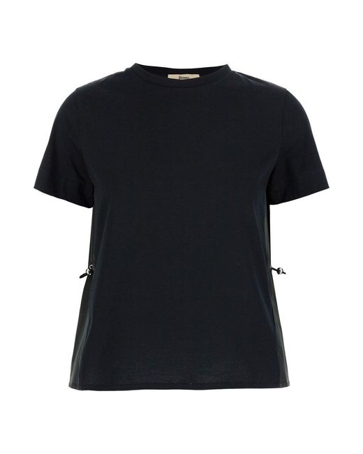 Women's Black T-Shirt With Drawstring And Cut-Out