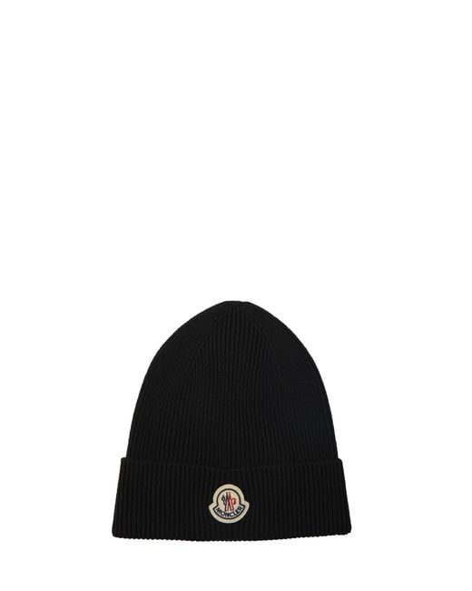Moncler Black Wool Beanie With Logo for men