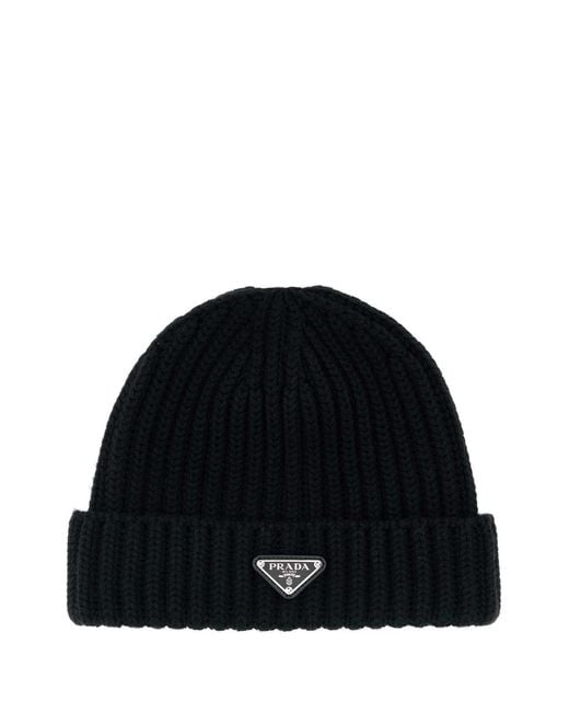 Prada Black Wool Beanie Hat for men