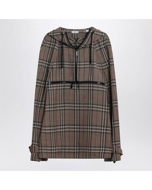 Burberry Gray Half-Zip Jacket With Check Pattern for men