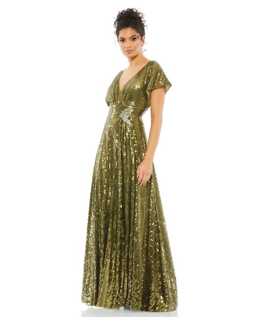 Mac Duggal Synthetic Sequined Butterfly Sleeve Embellished Waist Wrap