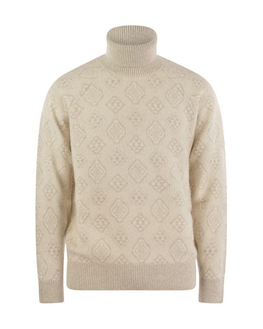 Women's Natural Geometric Jacquard Turtleneck Sweater