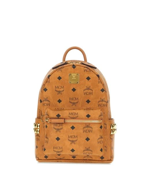 MCM Orange Printed Canvas Mini Stark Backpack