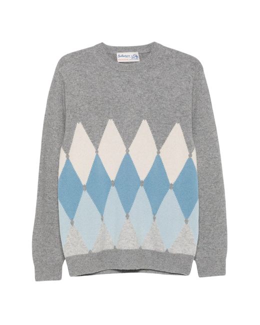 Ballantyne Gray Argyle-Pattern Sweater for men