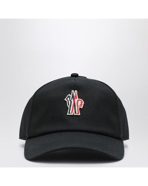 Moncler Black Baseball Cap With Logo Patch for men
