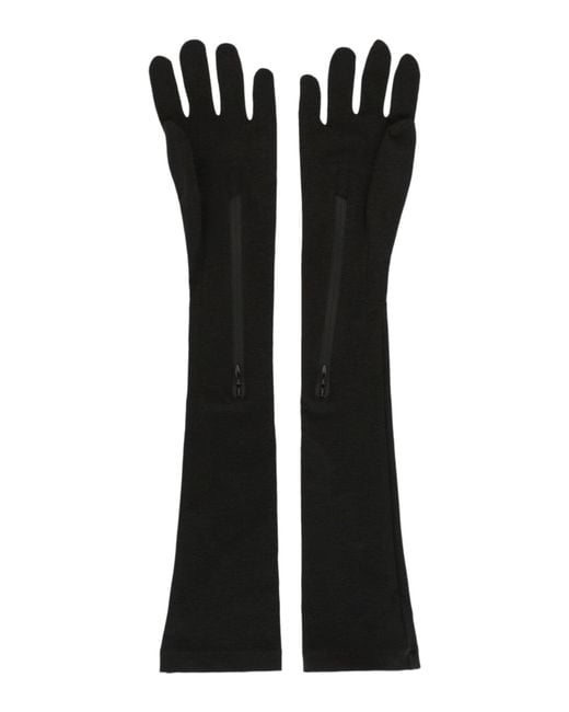 Women's Black Long Zipped Gloves